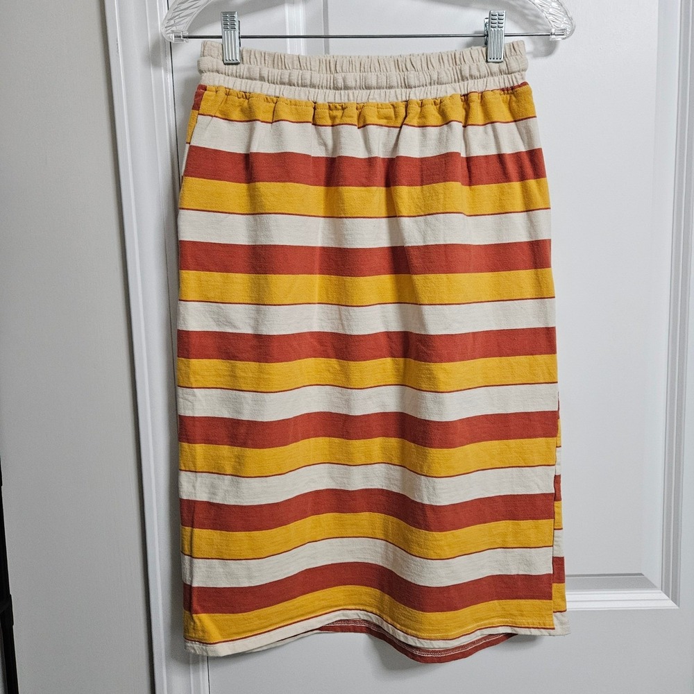 Inherit Skirt Womens Small Orange Yellow Striped Midi Knit Drawstring Retro Boho - Picture 7 of 7